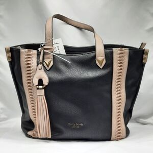 Darcy Marks London Vegan Leather Handbag Black Tan Shoulder Bag Tote Purse